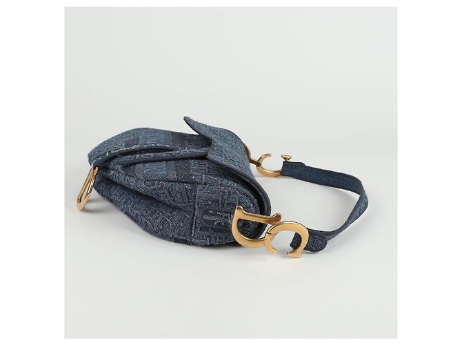 Dior Blue Oblique Denim Canvas Saddle Shoulder Bag - view 8