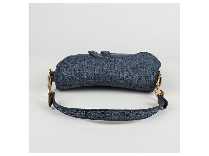 Dior Blue Oblique Denim Canvas Saddle Shoulder Bag - view 9