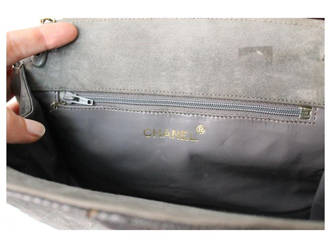 Borsa a mano Chanel grigia e dorata in suede e pelle esotica Grigio - vista 10
