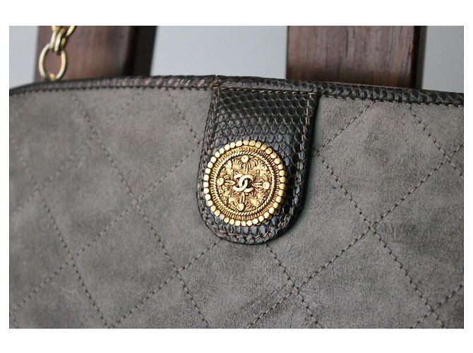 Borsa a mano Chanel grigia e dorata in suede e pelle esotica Grigio - vista 3