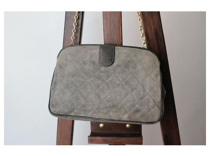 Borsa a mano Chanel grigia e dorata in suede e pelle esotica Grigio - vista 4