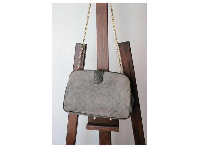 Borsa a mano Chanel grigia e dorata in suede e pelle esotica Grigio - vista 5