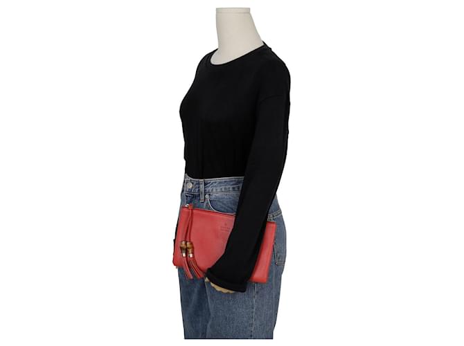 Bamboo Gucci Pochette con nappa in bambù Rosso - vista 11