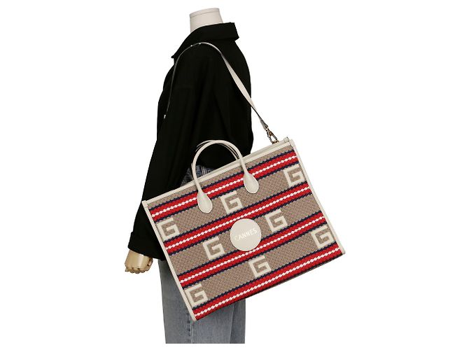 Gucci Borsa Tote Kan Stripe Bianco - vista 12