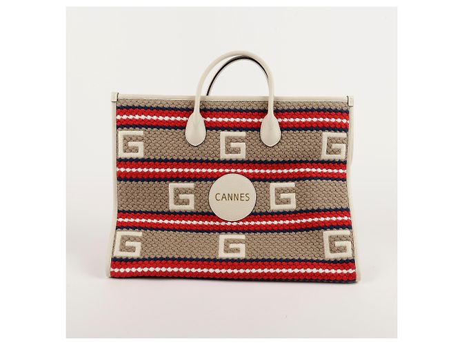 Gucci Borsa Tote Kan Stripe Bianco - vista 2