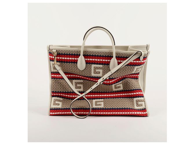 Gucci Borsa Tote Kan Stripe Bianco - vista 6