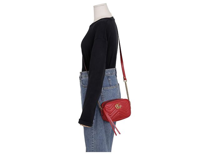 Gucci GG Marmont Mini Borsa a Spalla Crossbody Rosso - vista 8