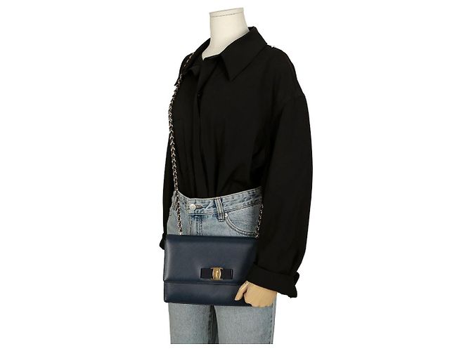 Salvatore Ferragamo Borsa a spalla incrociata Bara Genie Blu - vista 14