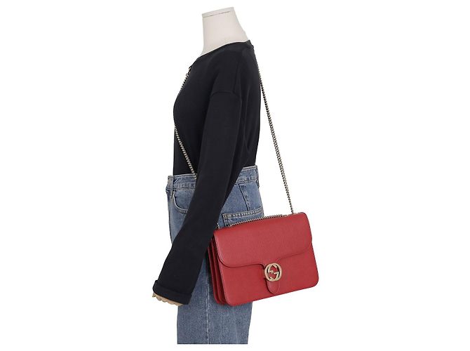 Gucci Interlocking Medium Chain Shoulder Bag Red - view 12