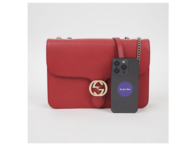 Gucci Interlocking Medium Chain Shoulder Bag Red - view 9
