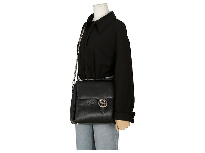 Gucci Bolsa de ombro com alça superior entrelaçada Preto - vista 14