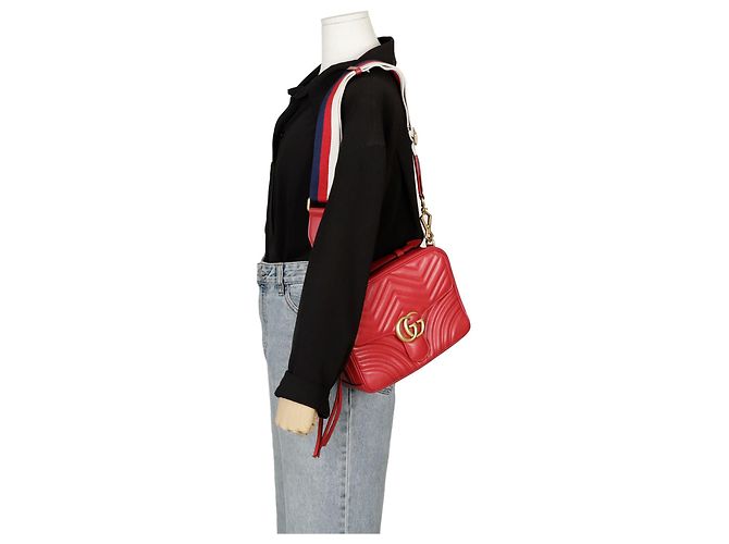 Gucci Borsa a spalla GG Marmont con tracolla Web Rosso - vista 11