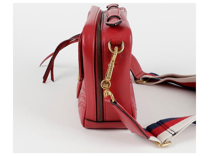 Gucci Borsa a spalla GG Marmont con tracolla Web Rosso - vista 3