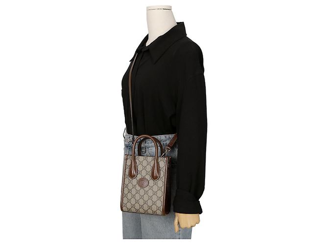 Gucci Verschlungene Mini Tote Schultertasche Braun - Ansicht 12