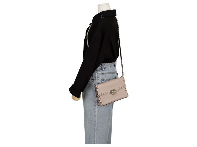 Valentino Borsa a Spalla Crossbody Rockstud Flap Rosa - vista 11