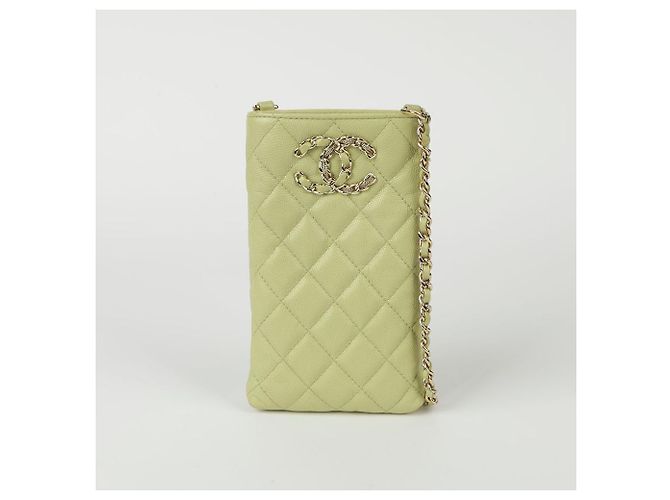 Chanel Supporto per telefono e borsa a tracolla con logo Caviar Skin Verde - vista 2