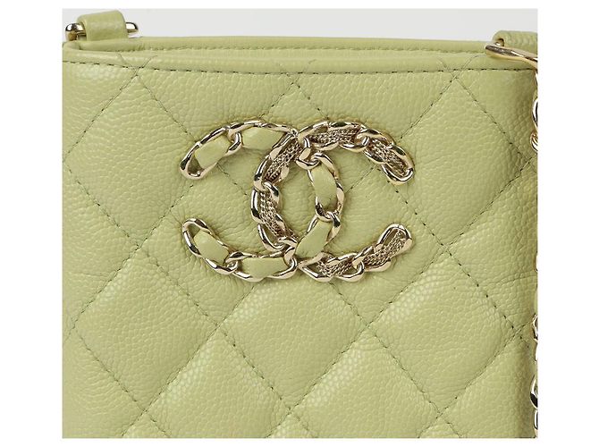 Chanel Supporto per telefono e borsa a tracolla con logo Caviar Skin Verde - vista 3