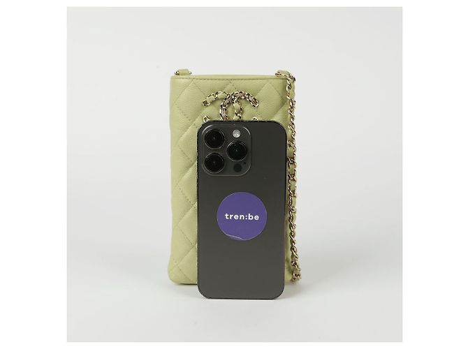 Chanel Supporto per telefono e borsa a tracolla con logo Caviar Skin Verde - vista 9