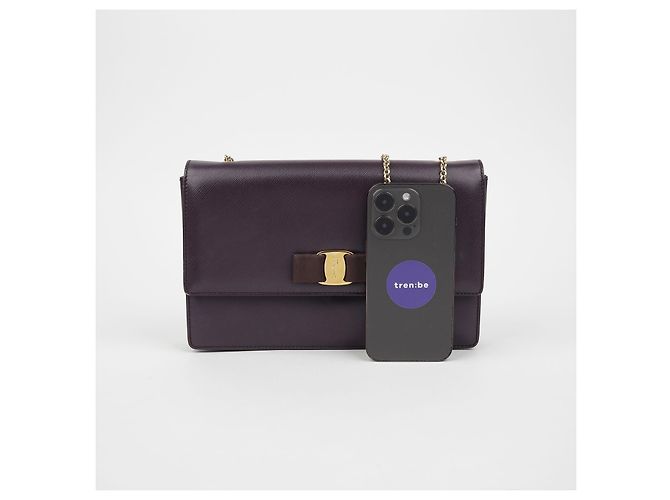 Salvatore Ferragamo Borsa a tracolla incrociata con catena Bara Gini Porpora - vista 13