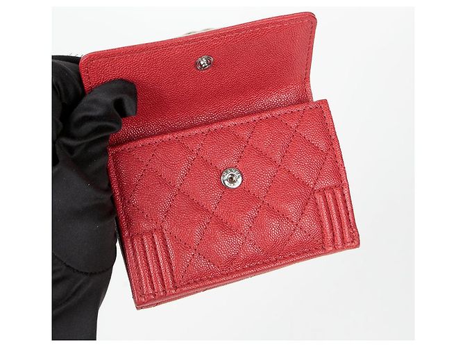 Chanel Billetera Doble Boy Caviar Roja - vista 12
