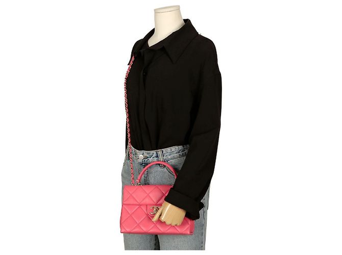 Chanel Borsa a mano Caviar Skin CC Logo con manici e tracolla Rosa - vista 13
