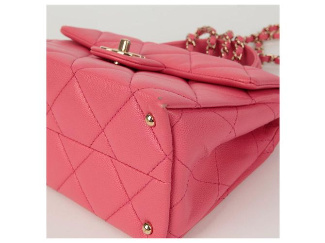 Chanel Borsa a mano Caviar Skin CC Logo con manici e tracolla Rosa - vista 7
