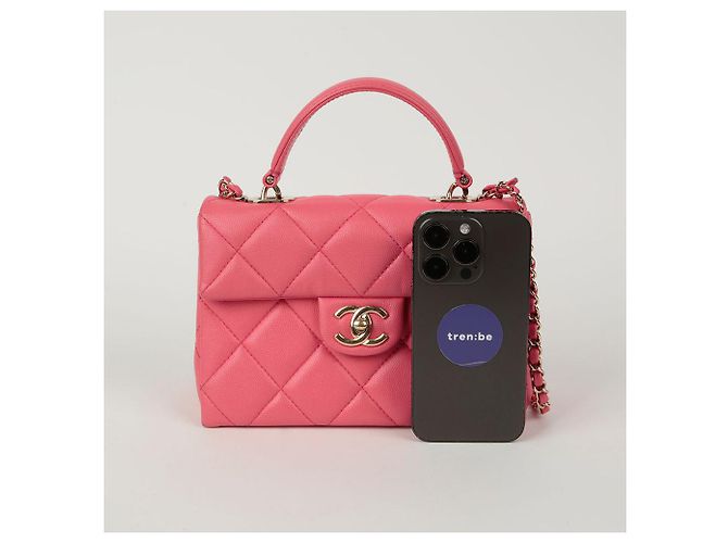 Chanel Borsa a mano Caviar Skin CC Logo con manici e tracolla Rosa - vista 9