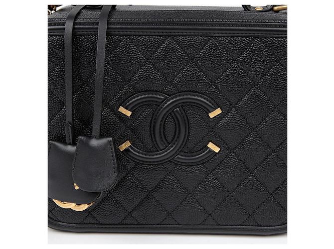 Chanel Große Kosmetiktasche aus Kaviarleder Schwarz - Ansicht 3