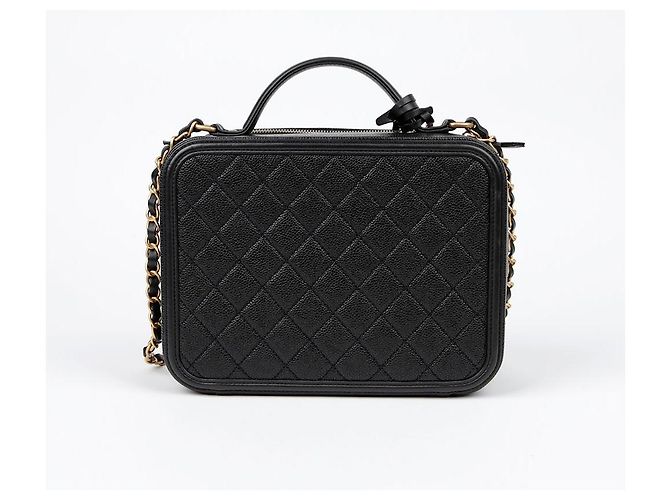 Chanel Große Kosmetiktasche aus Kaviarleder Schwarz - Ansicht 4