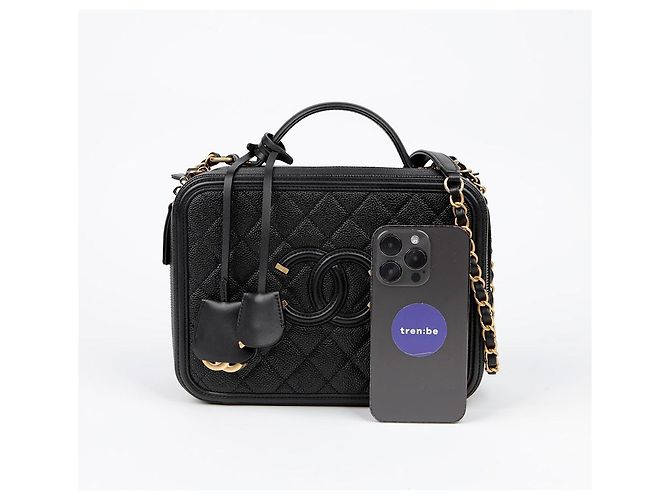 Chanel Große Kosmetiktasche aus Kaviarleder Schwarz - Ansicht 7