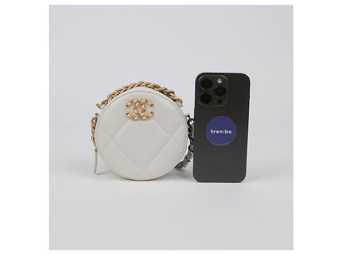 Chanel Borsa a tracolla incrociata mini catena rotonda Bianco - vista 10