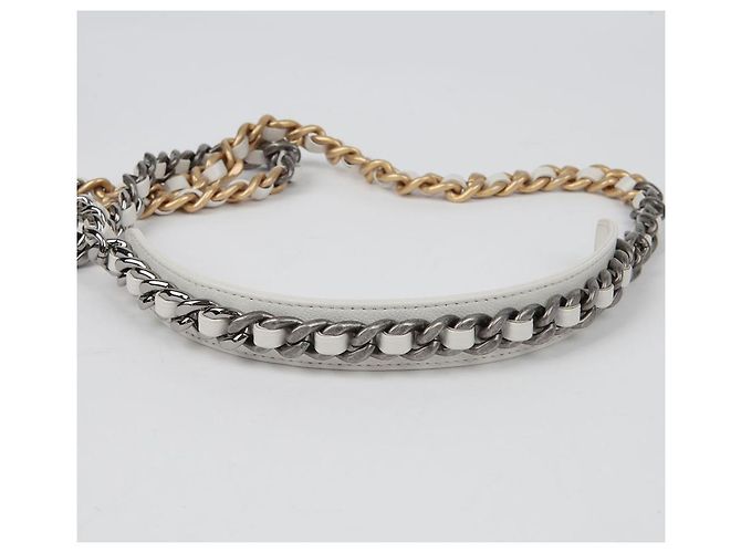 Chanel Borsa a tracolla incrociata mini catena rotonda Bianco - vista 9