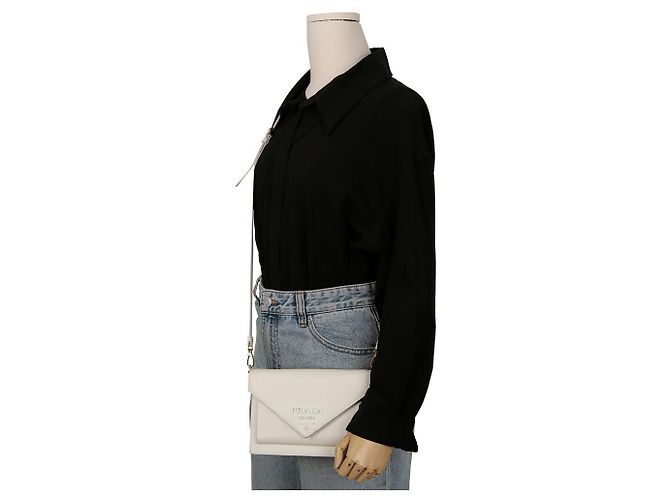 Prada Monochrome Mini-Clutch Schultertasche Weiß - Ansicht 16