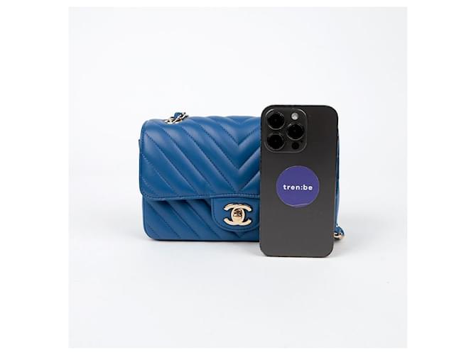 Chanel Mini borsa a tracolla Chevron classica Blu - vista 11