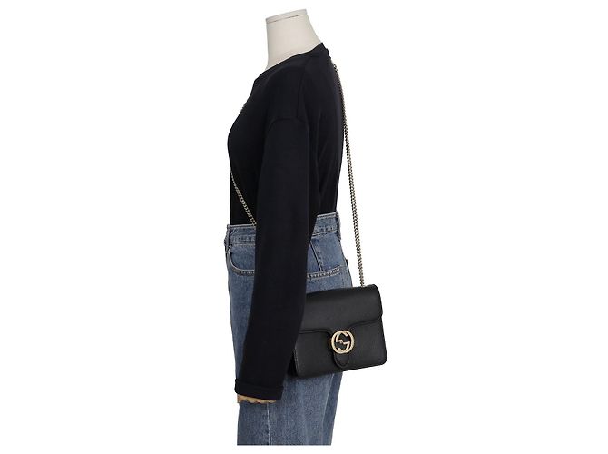 Gucci Borsa a tracolla con catena intrecciata Nero - vista 12