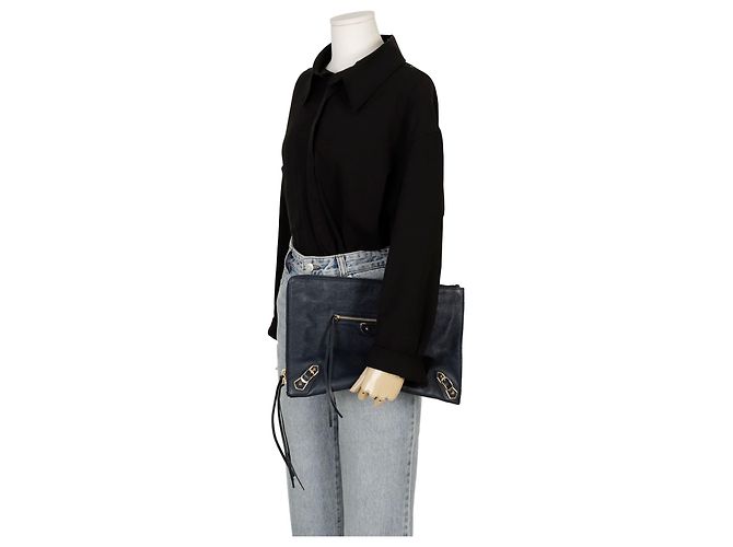 Balenciaga Clutch Media con Bordo Metallico Classico Blu - vista 11