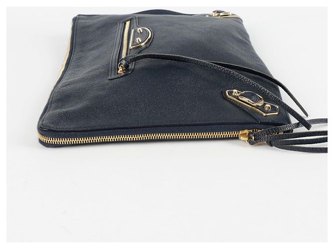 Balenciaga Clutch Media con Bordo Metallico Classico Blu - vista 5