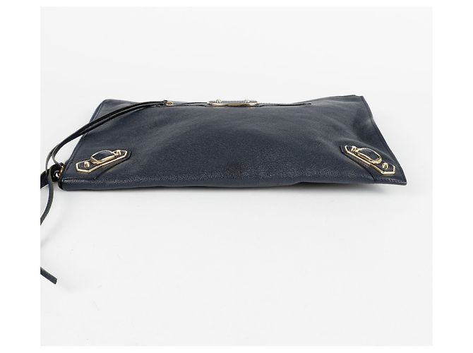 Balenciaga Clutch Media con Bordo Metallico Classico Blu - vista 6