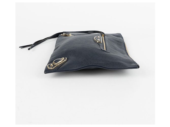 Balenciaga Clutch Media con Bordo Metallico Classico Blu - vista 7