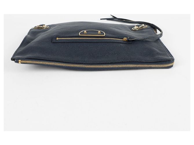 Balenciaga Clutch Media con Bordo Metallico Classico Blu - vista 8