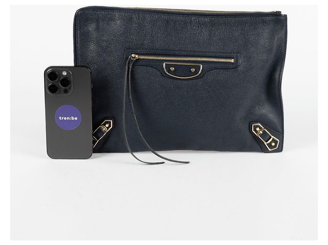 Balenciaga Clutch Media con Bordo Metallico Classico Blu - vista 9