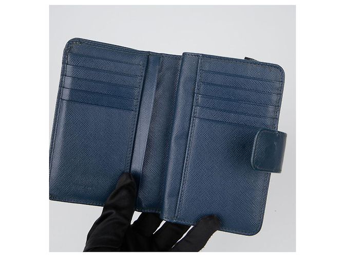 Saffiano Prada Billetera compacta con logo de metal Azul - vista 11