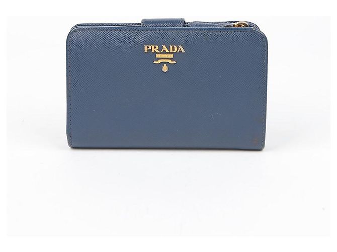 Saffiano Prada Billetera compacta con logo de metal Azul - vista 2