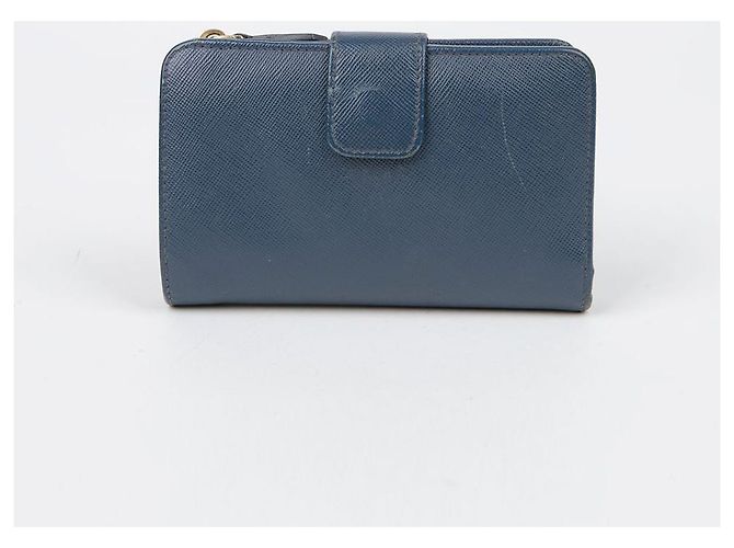 Saffiano Prada Billetera compacta con logo de metal Azul - vista 4