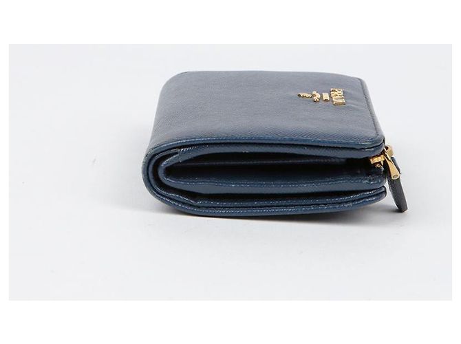 Saffiano Prada Billetera compacta con logo de metal Azul - vista 6