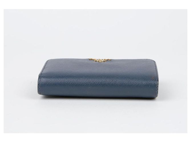 Saffiano Prada Billetera compacta con logo de metal Azul - vista 7