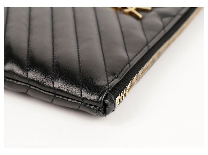 Saint Laurent Black Matelassé Monogram Pouch - view 10