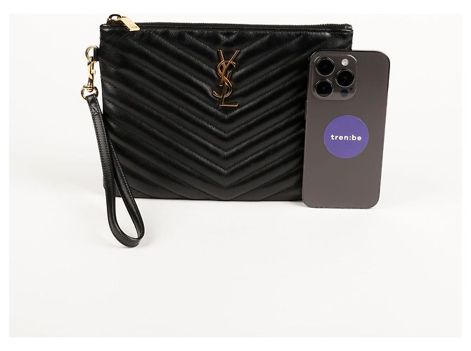 Saint Laurent Black Matelassé Monogram Pouch - view 11