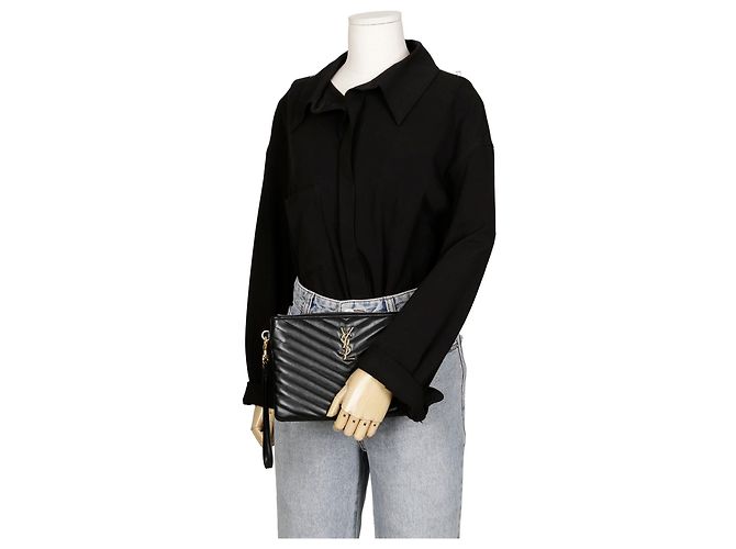 Saint Laurent Black Matelassé Monogram Pouch - view 13
