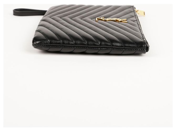 Saint Laurent Black Matelassé Monogram Pouch - view 9